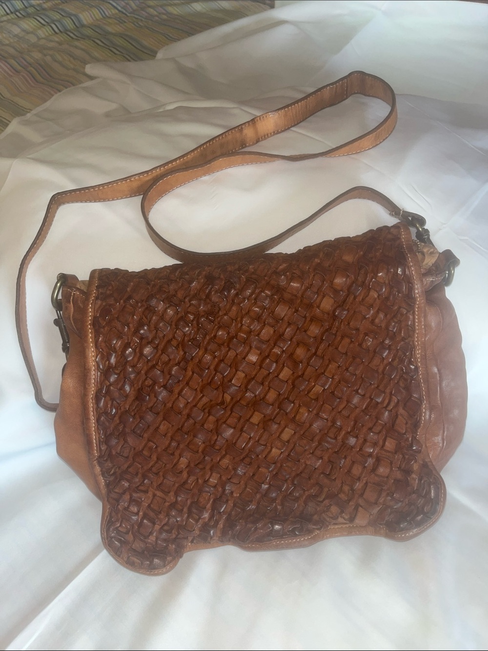 Garnet Hill Woven Leather Crossbody Bag in Brown Leather Made in Italy
